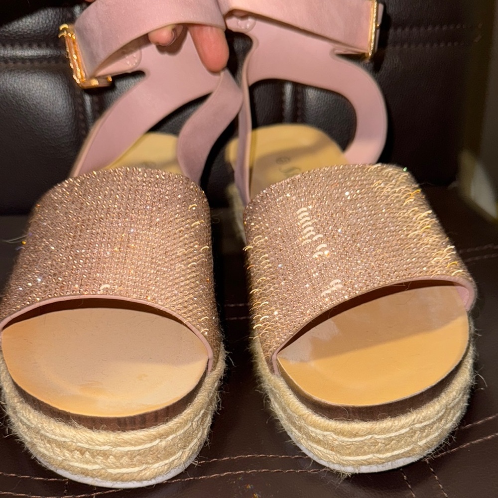 Pink Espadrille Platform Sandals with Ankle Straps